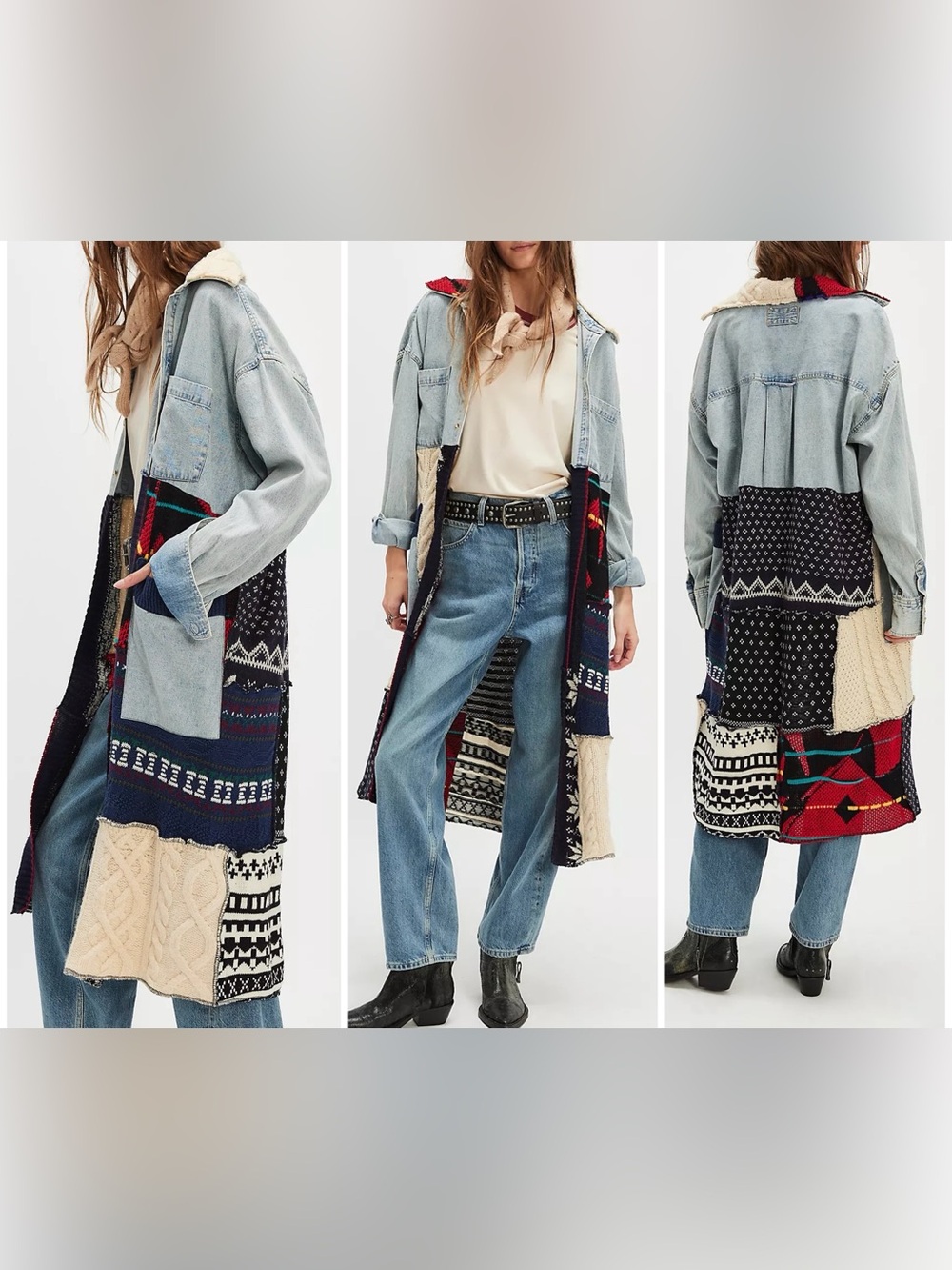 NWOT Free People Tricia Fix Freddie Denim Maxi Shirt - denim blue black - Small